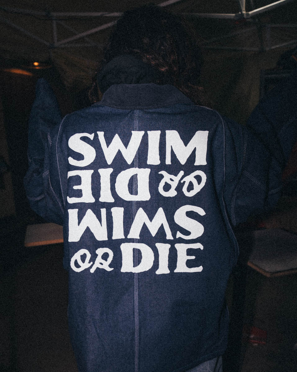 “Swim or Die” Denim Worker Coat